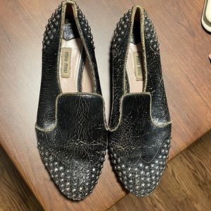 Miu Miu Studded Distressed Loafers